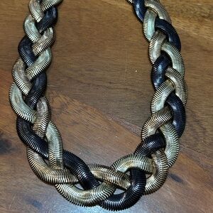 Vintage Monet Tri-color braided necklace 17” Gold Silver Black